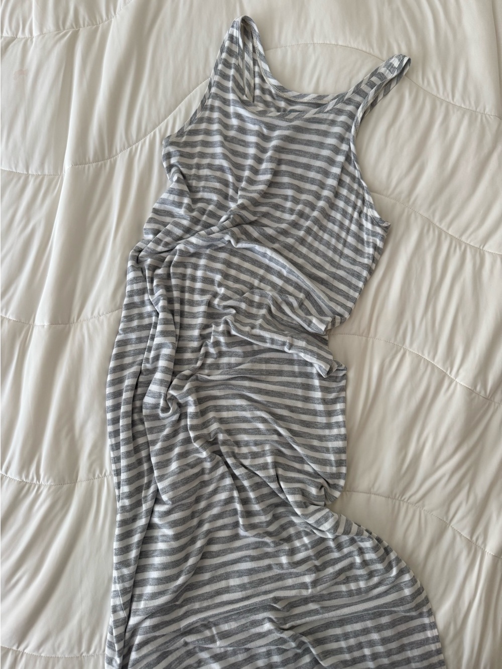 stem Gray and White Striped Tank Maxi Dress